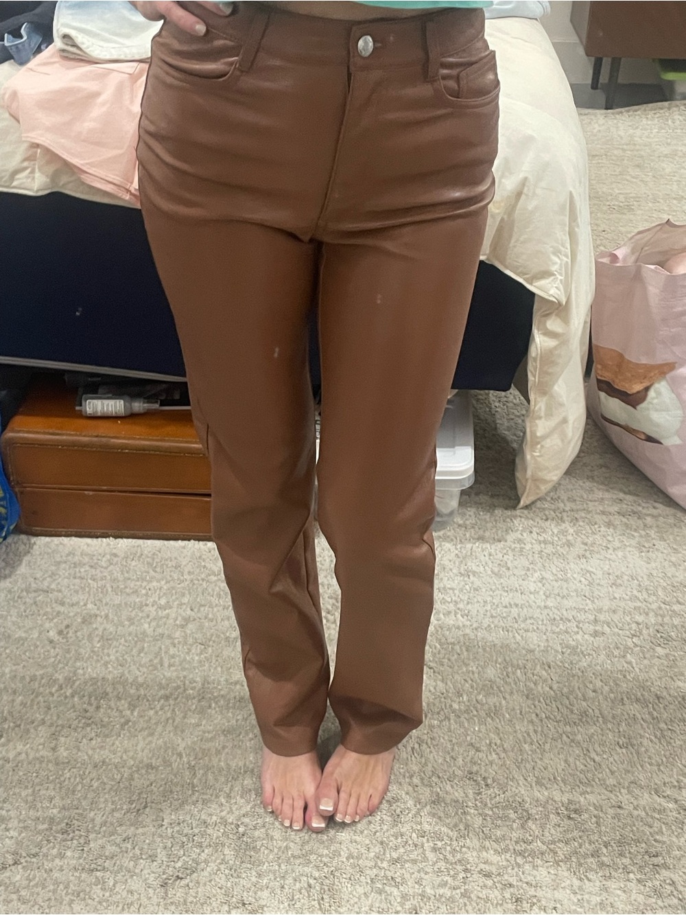 Wilfred Aritzia Cognac Melinda Brown Vegan Leather Pants size 0 NWOT